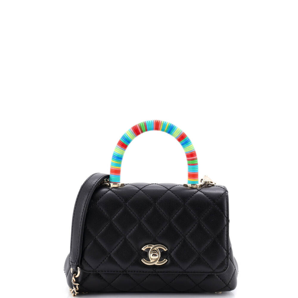 Chanel Extra Mini Coco Top Handle Bag Quilted Goatskin with Multicolor Handle
